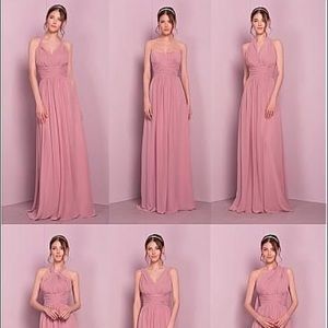 Blush pink changing neckline bridesmaid dress